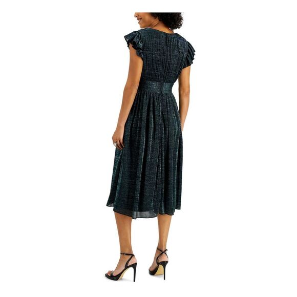 AIDAN AIDAN MATTOX Womens Pintucked Lined Flutter Sleeve Fit + Flare Dress - Picture 2 of 4
